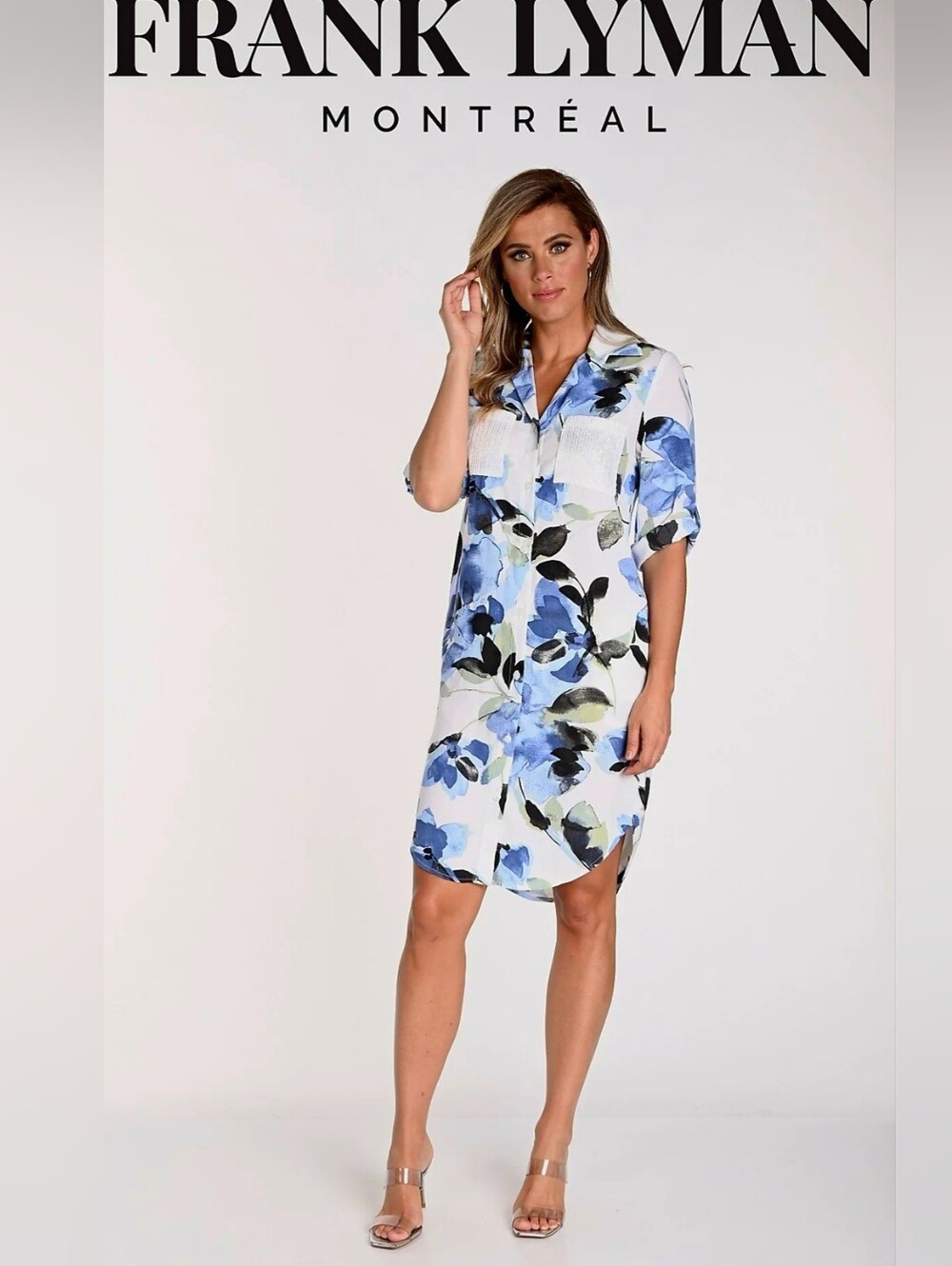 Frank Lyman Ivory And Blue Floral Dress